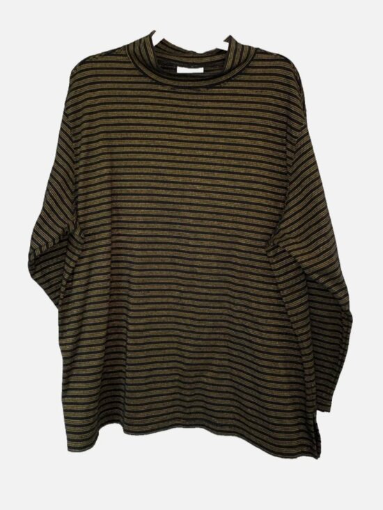 Westbound Tops - Westbound II 2X Black Gold Striped Mock Neck Top Long Sleeve Stretch Plus Size